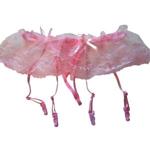 NEW Pink Lace Garter Belt With Stocking One Size